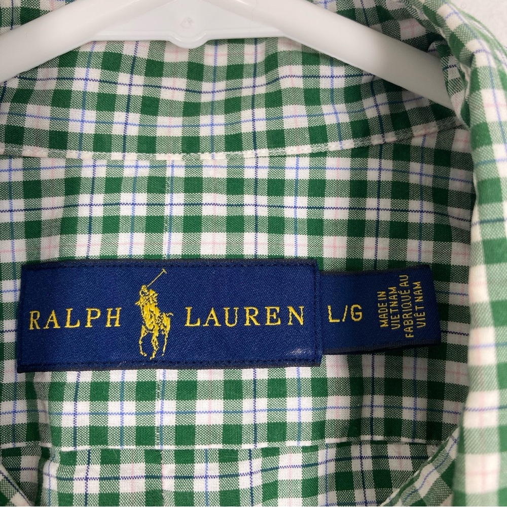 Polo Ralph Lauren Men’s Button Front Shirt Green Mini Gingham Large Cotton - Picture 5 of 16